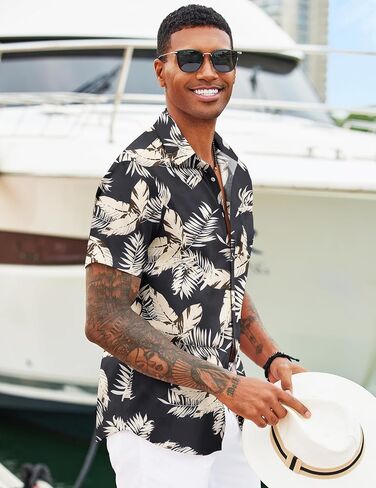 COOFANDY Mens Hawaiian Shirts Short Sleeve Tropical Button Down Shirts Floral Summer Beach Shirt in Kuwait