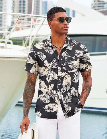 COOFANDY Mens Hawaiian Shirts Short Sleeve Tropical Button Down Shirts Floral Summer Beach Shirt in Kuwait