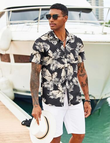 COOFANDY Mens Hawaiian Shirts Short Sleeve Tropical Button Down Shirts Floral Summer Beach Shirt in Kuwait