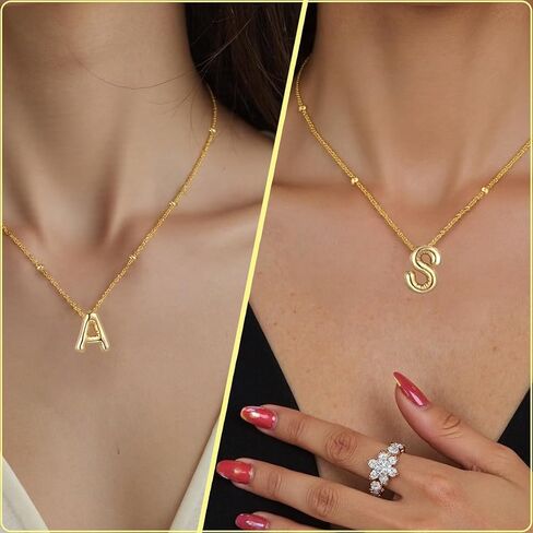 قلادة ذهبية على شكل حرف فقاعي للنساء، سلسلة مطلية بالذهب عيار 18 قيراط وقلادة ساحرة وقلادة بالون الاسم الأولي مجوهرات للبنات والرجال هدايا in Kuwait