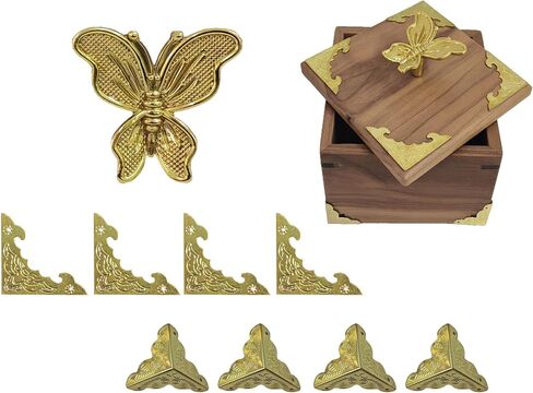 Retro Brass kit, Including Animal Handle, Corner Protector, Decorative Iron Sheet, with Screws, Suitable for DIY and Decorating Jewelry Boxes, Box not Included (Butterfly-S) in Saudi Arabia