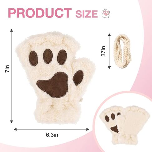 Cat Paw Gloves for Cosplay Party Halloween Costume Accessories, Winter Fingerless Warm Gloves for Women Girls in Kuwait