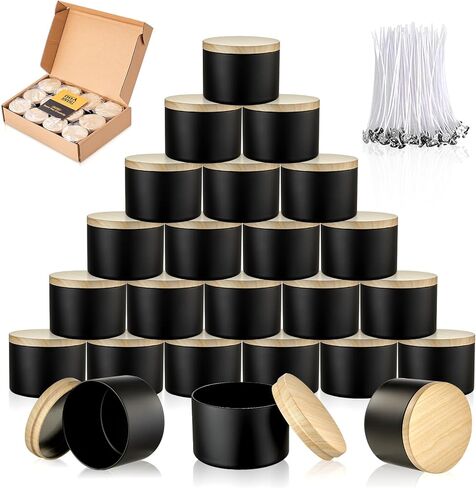Candle Tins Jars Container Vessels for Making 4 8 Oz Black Empty Candle Tins Can Gift Box Packaging Plate with Lids Wax Container Bulk Making DIY Candle Supplies Accessories(Black,4oz,12pcs) in Saudi Arabia