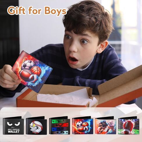 Teen Boys Wallet, Cool Baseball Kids Wallet for Boys Ages 5-7/8-10/9-12/12-14, Funny Leather Bifold Rfid Blocking Wallets With Coin Pocket ld Window for Men Boy Birthday Christmas Gifts in Kuwait