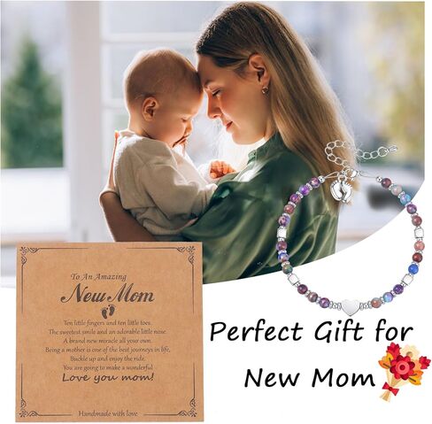 FIRAZIO New Mom Gifts Healing Natural Stone Bracelets for Pregnant Women, Mommy Mama To Be Pregnancy Must Have, First Time Mom Essentials, Mother's Day Pregnancy Gifts for Expectant Moms in Kuwait