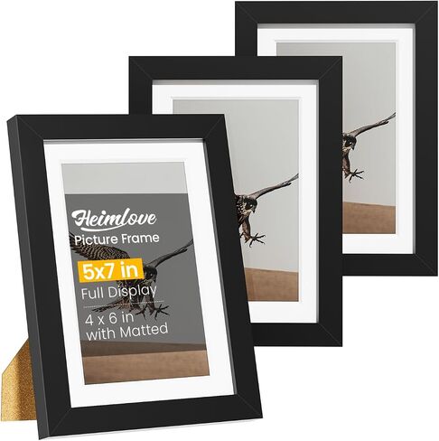 5x7 Picture Frames Set of 3 with Mat to Display 4x6 Picture,Plastic Black Photo Frame for Poster,Diploma,Certificate and Document with Tabletop and Wall Decor in Saudi Arabia