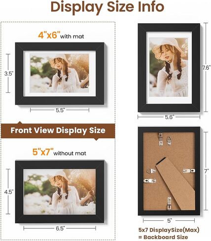 5x7 Picture Frames Set of 3 with Mat to Display 4x6 Picture,Plastic Black Photo Frame for Poster,Diploma,Certificate and Document with Tabletop and Wall Decor in Saudi Arabia