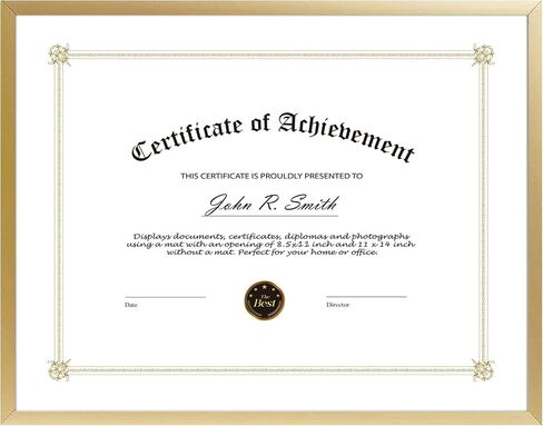 Golden State Art, 8.5x11 Aluminum Certificate Frame, Metal Diploma Frames for 8.5 x 11 Documents, Real Glass Front with Easel Stand (Gold, 1 Pack) in Saudi Arabia