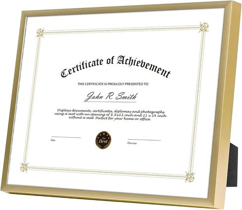 Golden State Art, 8.5x11 Aluminum Certificate Frame, Metal Diploma Frames for 8.5 x 11 Documents, Real Glass Front with Easel Stand (Gold, 1 Pack) in Saudi Arabia