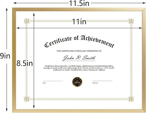 Golden State Art, 8.5x11 Aluminum Certificate Frame, Metal Diploma Frames for 8.5 x 11 Documents, Real Glass Front with Easel Stand (Gold, 1 Pack) in Saudi Arabia