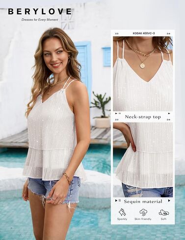 Berylove للنساء ترتر تغطية أشرطة السباغيتي v أشرطة العنق الكشكش الكريزول بلوزات كاميسول in Kuwait