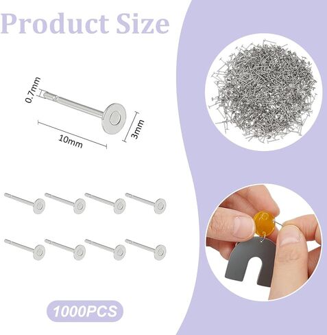 UniCraftale 500pcs 316 الجراحية من الفولاذ المقاوم للصدأ المقاوم للصدأ PEG الأقطاع النتائج الدرج 3 مم مسطح الأذن الأذن in Saudi Arabia