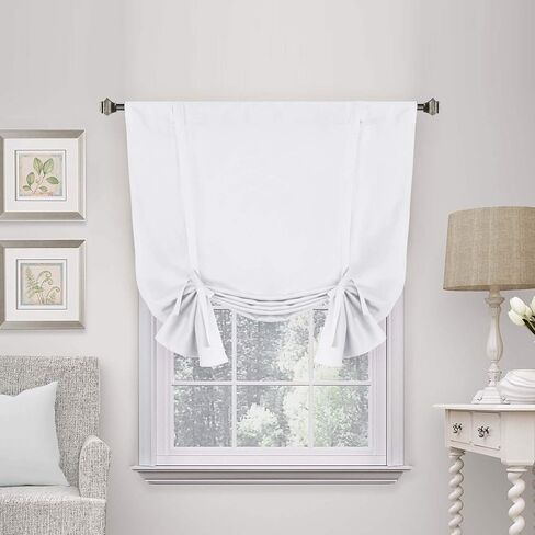 H.VERSAILTEX Pure White Curtain Thermal Insulated Tie Up Window Shade Light Blocking Curtains for Bathroom, Rod Pocket Panel- 42in Wide by 63in Long in Saudi Arabia