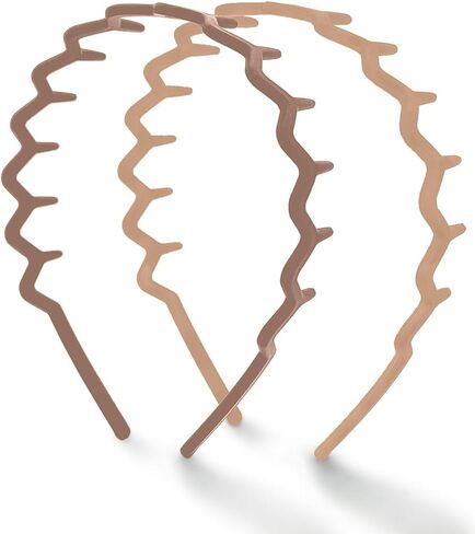 Kitsch Zig Zag Headbands, Recycled Plastic Wavy Hair Band with Teeth, Headband for Women and Men, Classic 90s Hair Accessories, 2pcs (Black and Brown) in Kuwait