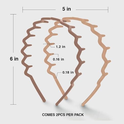 Kitsch Zig Zag Headbands, Recycled Plastic Wavy Hair Band with Teeth, Headband for Women and Men, Classic 90s Hair Accessories, 2pcs (Black and Brown) in Kuwait