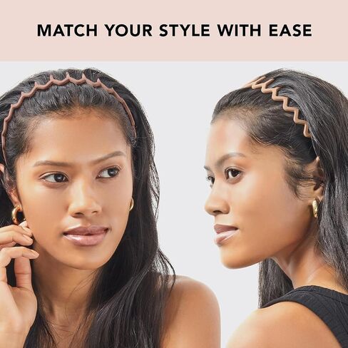 Kitsch Zig Zag Headbands, Recycled Plastic Wavy Hair Band with Teeth, Headband for Women and Men, Classic 90s Hair Accessories, 2pcs (Black and Brown) in Kuwait