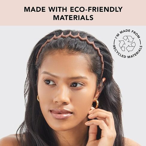 Kitsch Zig Zag Headbands, Recycled Plastic Wavy Hair Band with Teeth, Headband for Women and Men, Classic 90s Hair Accessories, 2pcs (Black and Brown) in Kuwait