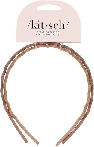 Kitsch Zig Zag Headbands, Recycled Plastic Wavy Hair Band with Teeth, Headband for Women and Men, Classic 90s Hair Accessories, 2pcs (Black and Brown) in Kuwait