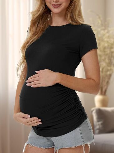 3 حزمة من قمصان الأمومة النسائية - طاقم الرقبة أعلى القمصان الحمل القصيرة الحمل in Kuwait