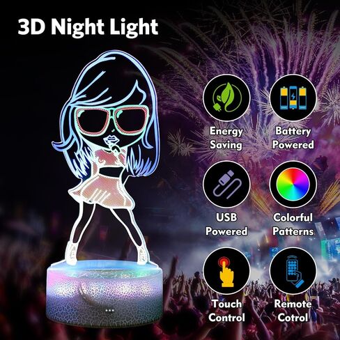 3D Night Light Gifts: Fans Merch, Table Lamp with Remote Control and Smart Touch, Singer Gifts for Girls Room Decor Music Party Birthday Christmas in Saudi Arabia