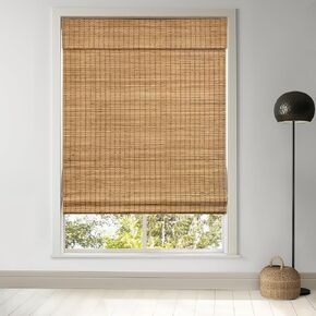 LazBlinds Cordless Bamboo Roman Shades, Privacy Blinds for Interior Windows, Room Darkening Roll Up Bamboo Blinds for Home & Patio, 34.5" W x 48" H, Eastfield Teak