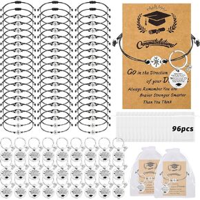 LUYI 48/96 Pcs 2025 Graduation Gift Bulk Set Graduation Bracelet Keychain Class of 2025 Inspirational for Men Women (Classic)