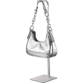 Purse Holder Handbag Display Stand: Silver Hanger Rack for Bags, Purses, and Wreath, Adjustable Hook Stand for Tabletop, Closet, and Retail Use for Vendors