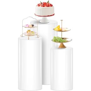White Cylinder Stands for Party 3Pcs Round Pedestal Stand for Parties, Pillars for Wedding Birthday Party Art Decor 35.43''(L),29.52''(M),23.62''(S)