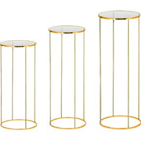 3pcs Metal Cylinder Pedestal Stand for Party, Cilindros Para Decoraciones De Fiestas, Round Cake Pedestal Tables for Wedding Display, Event Decor with Floral Plant, Birthday Backdrop- Gold
