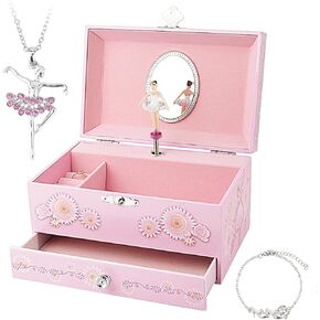 RR Round Rich Design Kids Musical Jewelry Box for Girls with Reder and Jewelry With Ballerina them - Swan Lake Tune Pink