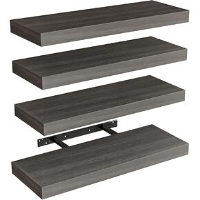 Fixwal Floating Shelves for Wall, Wall Mounted Rustic Wood Shelves for Bathroom, Living Room, Bedroom and Kitchen, Wall Shelves for Storage,Books,Room Decor (Black, Set of 4, 15.8 Inch)