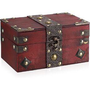 Elldoo Vintage Treasure Jewelry Chest ، صندوق تذكارية للقراصنة للهدايا ، وربط بطاقات التارو الحمراء الحمر