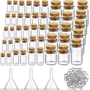 45 PCS زجاجات زجاجية صغيرة صغيرة مع سدادات Cork من الجرار الزجاجية الصغيرة مع أغطية جرار تعويذة صغيرة مع 50 مسامير العين و 3 مسلح للحرفة الفنية DIY (0.5 مل ، 1 مل ، 3 مل ، 5 مل ، 10 مل))