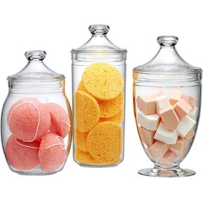 Amazing Abby - Adore - Plastic Apothecary Jars (3-Piece Set, 52/46/46 oz), Acrylic Jars with Lids, Bathroom Canisters, Candy Buffet, Wedding Display, BPA-Free and Shatter-Proof (NOT Glass)