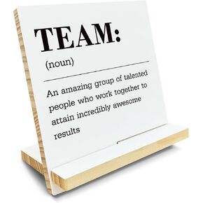 Inspirational Team Noun, Team Gifts for Employees, Coworkers Gift for Women Men, Office Decor, Desk Decor, Desktop Decoration Signs, Wood Plaque With A Support Frame, Cell Phone Stand for Desks