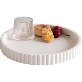 Decorative Tray for Coffee Table, Living Room, Side Table, 11" Cream White Round Concrete Home Decor Serving Trays for Accent Table, Console Table
