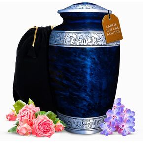 Handcrafted Urns for Human Ashes Adult Man & Woman - Cremation Urn for Ashes Adult Male & Female - Mythic Blue Decorative Memorial - Burial/Funeral Urns Large 220lbs - Includes Velvet Bag