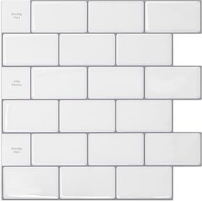 LONGKING Peel and Stick Backsplash Tile for Kitchen, 10-Sheet Stick on Subway Tiles for Kitchen, Bathroom Backsplashes, 12"x12", Warm White with Grey Grout