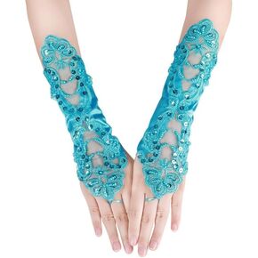 Specell Lace equins حبات القفازات بدون إصبع قفازات ساتان بدون إصبع لأصابع الإصبع لملحقات أزياء حفل زفاف حفل زفاف
