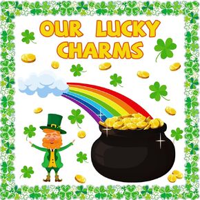 مجموعة نشرة عيد القديس باتريك ، سانت باتريك شاميروكس ، الحدود الحدودية اللامبانيات LEPRECHAUN قوس قزح من زخارف الفصول الدراسية الذهبية للمدرسة