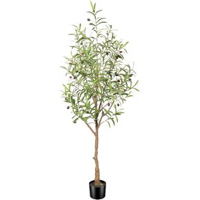 7ft Faux Olive Tree - Fake Potted Olive Silk Tree with Planter Natural Olive Branches and Realistic Leaves Artificial Tree for Home House Office Decor Indoor