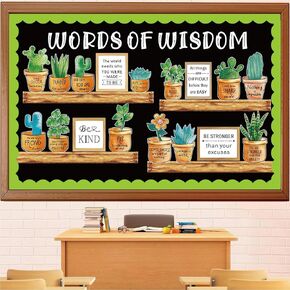50Pcs Potted Plant Bulletin Board Decoration Set Greenery Inspirational Paper Cutouts with Glue Points for Back to School Classroom Party Supplies