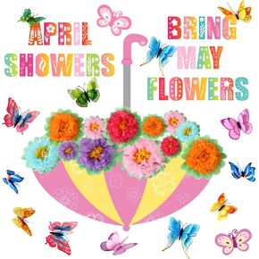 30 PCS Spring Bulletin Decorations زخرفة زهرة الفصول الدراسية زخارف الباب أبريل تجلب زهور ماي زهور مع زهور الورق ديكور جدار الفراشة للبيضاء خلفية حفلة