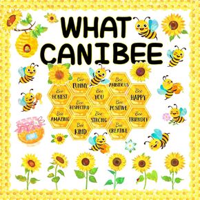 63pcs Bee Bulletin Board Decorations,Holographic Glitter Sunflower Honey Bee Hive Theme Paper Cutouts Bulletin Board Borders for Spring Summer Office Classroom Home Wall Decor