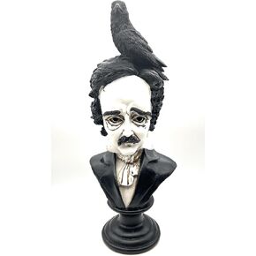 تمثال Rustix Edgar Allan Poe Bust - تمثال القوطية الغراب المستوحى من "The Raven" - تمثال ديكور ديكور للأدب والقوطية والفيكتورية