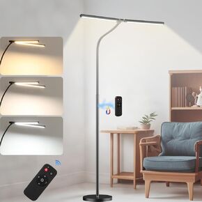 مصباح أرضي لغرفة المعيشة - تصميم مزدوج الرأس قابل للطي، ألوان وسطوع 3000-5500 ك قابل للتعديل - مصباح قراءة فائق السطوع 24 وات مع جهاز تحكم عن بعد، مصباح قائم مضاد للتوهج صديق للعين لغرفة النوم والمكتب