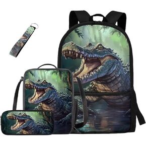 حقيبة الظهر Rnyleeg Animal Backpack for Kids Novelty School Backpack مع صندوق الغداء للفتيات Boys 4 PCS مجموعة حقيبة الكتب للمدرسة الابتدائية اللطيفة مع الإكسسوارات