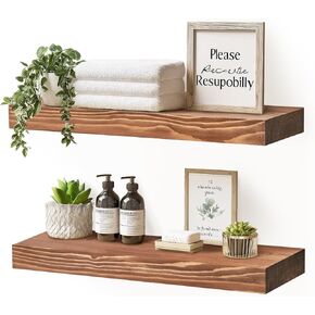 24x8x1.6 inch Floating Shelves Set of 2 – Solid Wood Rustic Black Wall Mounted Shelf for Kitchen, Bathroom, Living Room