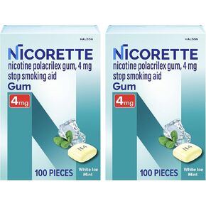 Nicorette Nicotine Gum Stop Smoking Aid ، 4 ملغ ، نكهة النعناع البيضاء - 100 Count (حزمة 2)
