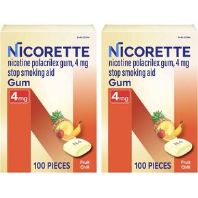 Nicorette Nicotine Gum Stop Smoking Aid ، 4 ملغ ، نكهة البرد الفاكهة - 2x100 عدد